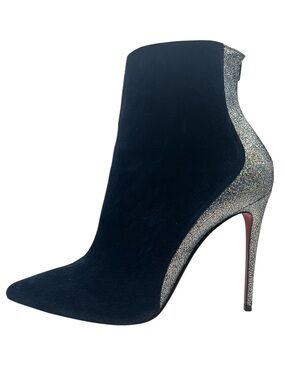 CHRISTIAN LOUBOUTIN Delicotte 100 Ankle Boots Navy Suede/Silver 38.5EU 8.5US